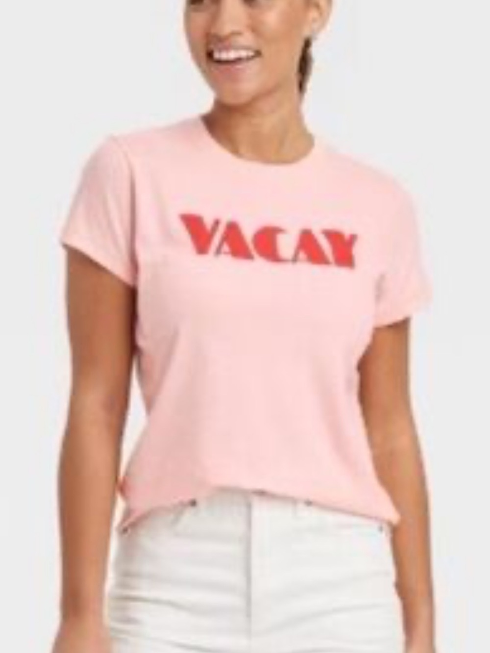 Universal Thread Pink Tee with Red VACAY Graphic p
